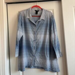 Ali Miles Light Blue Striped Seersucker Gauzy Tunic Top Boxy Artsy Sz XL